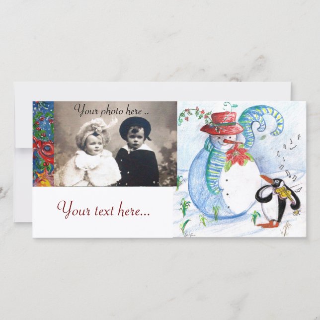 SNOWMAN AND PENGUIN'S WINTER SERENADE HOLIDAY CARD (Front)