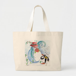 SNOWMAN AND PENGUIN'S WINTER SERENADE LARGE TOTE BAG