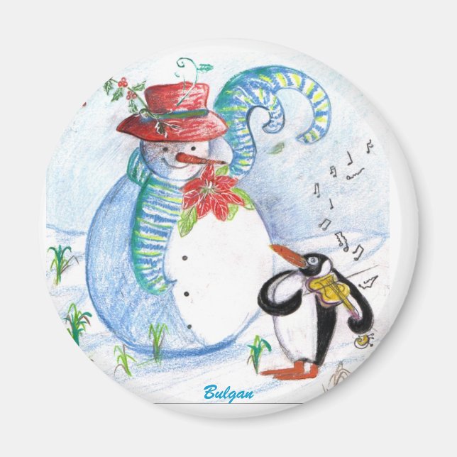 SNOWMAN AND PENGUIN'S WINTER SERENADE MAGNET (Front)