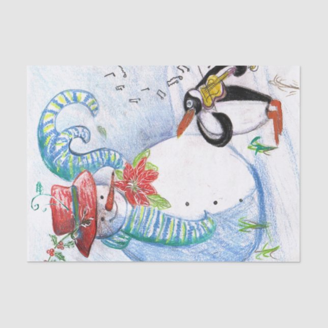 SNOWMAN AND PENGUIN'S WINTER SERENADE TISSUE PAPER (Front)