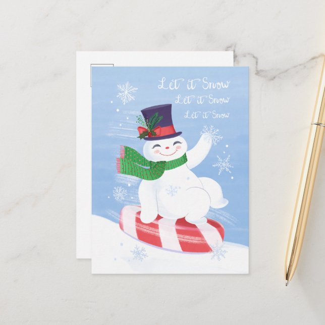 Snowman and Peppermint Postcard (Front/Back In Situ)
