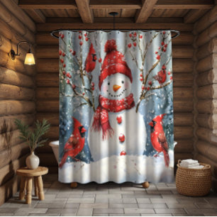 Snowman and Red Cardinals     Shower Curtain