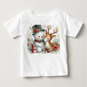Snowman And Reindeer Friends Baby T-Shirt