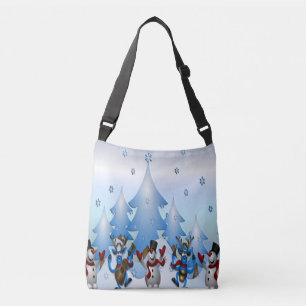 Snowman and Reindeers Dancing Under Trees Crossbody Bag
