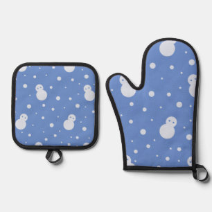 Snowman and Snow Oven Mitt & Pot Holder Set