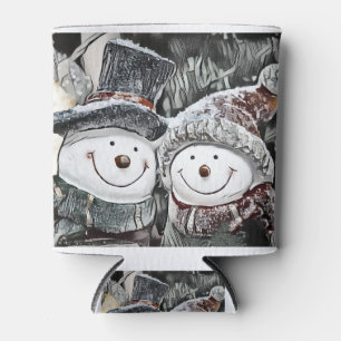 Snowman and Snow woman drawing Can Cooler
