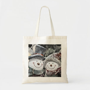 Snowman and Snow woman drawing Tote Bag