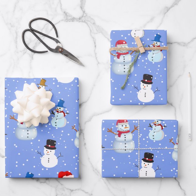 Snowman and Snowfall Wrapping Paper Sheet (Front)