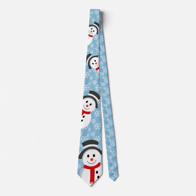Snowman and Snowflake Pattern Tie (Front)