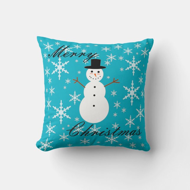 Snowman and Snowflakes Custom Throw Pillow (Front)