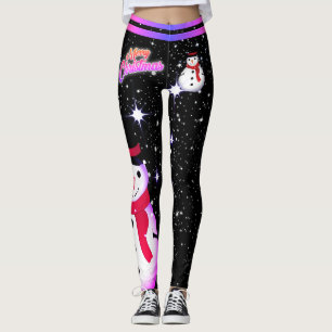 Snowman and Snowflakes on YOUR COLOR Christmas Leggings
