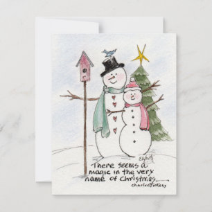 SnowMan and SnowLady Together in the Magic Holiday Card