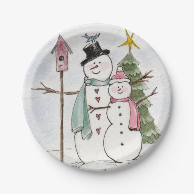 SnowMan and SnowLady Together in the Magic  Paper Plate (Front)