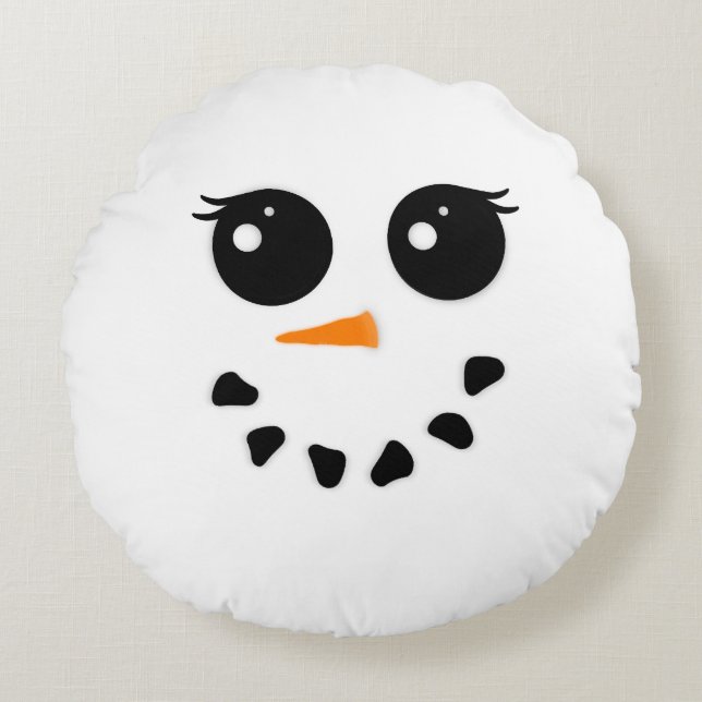 Snowman and Snowoman Face Christmas Round Pillow (Front)