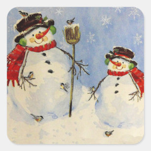 Snowman and Son Square Sticker
