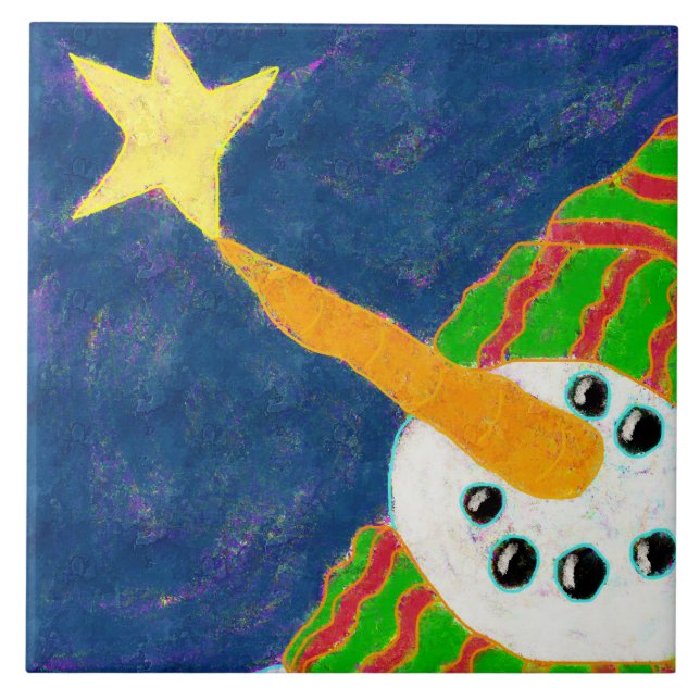 Snowman and Star Abstract Art Ceramic Tile (Front)