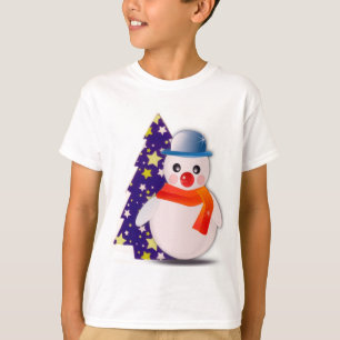 Snowman and Starred Christmas Tree Kids Shirt