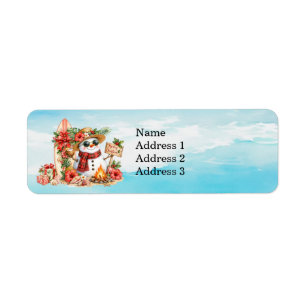 Snowman and Surfboard Christmas greeting Return Address Label