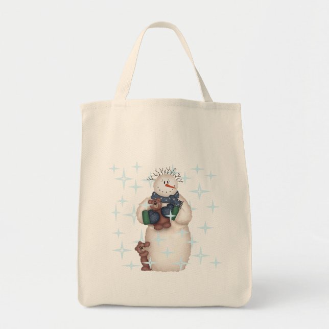 Snowman and Teddy Bears Tshirts and Gifts Tote Bag (Front)