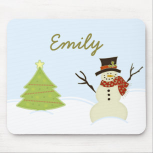 Snowman and Tree Christmas Mousepad