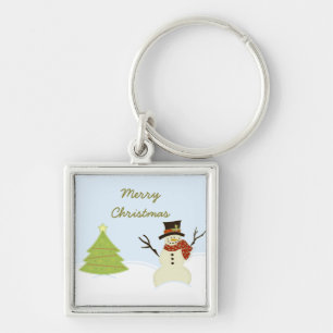 Snowman and Tree Christmas Premium Keychain