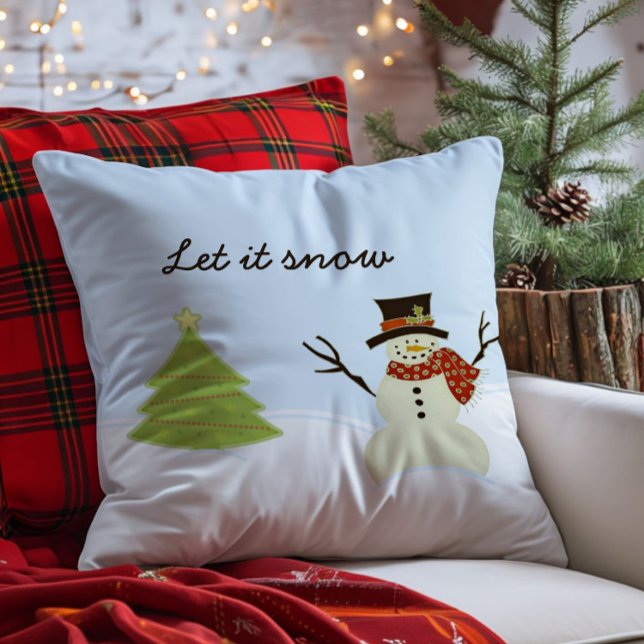 Snowman and Tree Cushion (Snowman and Tree Throw Pillow)
