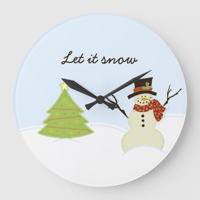 Snowman and Tree Large Clock (Front)