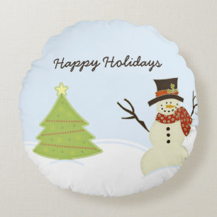 Snowman and Tree Round Cushion