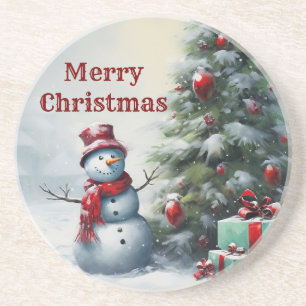 Snowman And Tree Sandstone Coaster