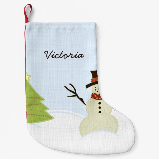 Snowman and Tree Small Christmas Stocking (Front)