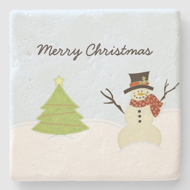 Snowman and Tree Stone Coaster (Front)