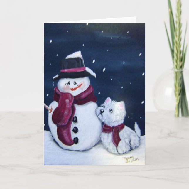 Snowman and Westie Greeting card (Front)