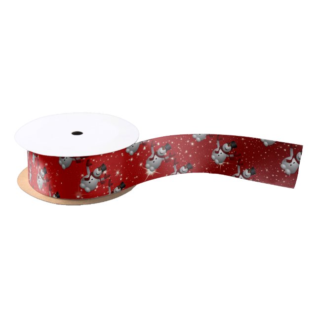Snowman And White Sparks Satin Ribbon (Spool)