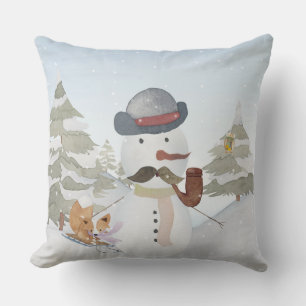 Snowman and Winter Woodland Friends Cushion