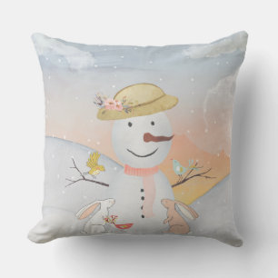 Snowman and Winter Woodland Friends Cushion
