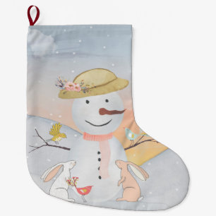 Snowman and Winter Woodland Friends Large Christmas Stocking