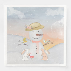Snowman and Winter Woodland Friends Napkin