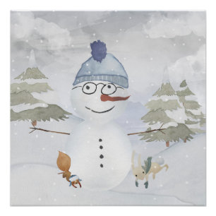 Snowman and Winter Woodland Friends Poster