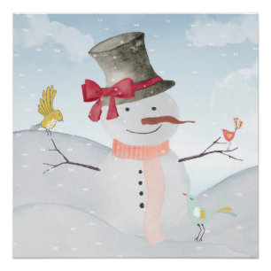 Snowman and Winter Woodland Friends Poster