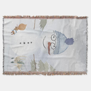 Snowman and Winter Woodland Friends Throw Blanket