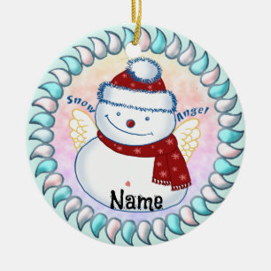 Snowman Angel  Ceramic Ornament