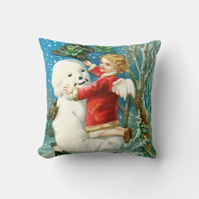 Snowman Angel Cherub Four Leaf Clover Cushion (Front)