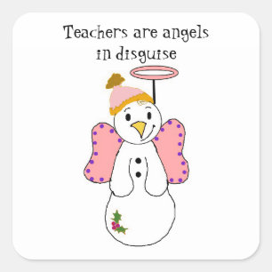 Snowman Angel With Teacher Saying Square Sticker