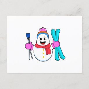 Snowman as Skier with Ski Postcard