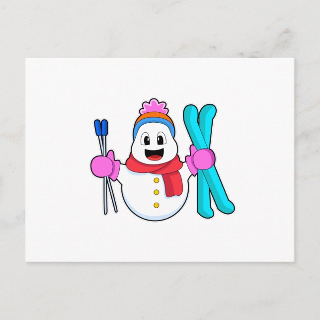 Snowman as Skier with Ski Postcard (Front)