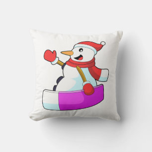 Snowman as Snowboarder with Sonowboard.PNG Cushion