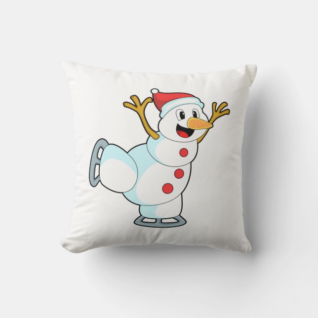 Snowman at Ice skating with Ice skates.PNG Cushion (Front)