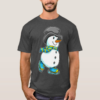 Snowman at Ice skating with Scarf Hat T-Shirt