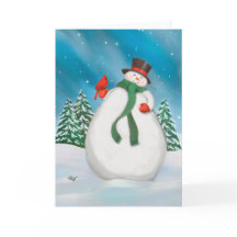 Snowman At Night Holiday Greeting Card