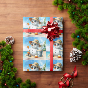 Snowman at the beach during Christmas holiday Wrapping Paper